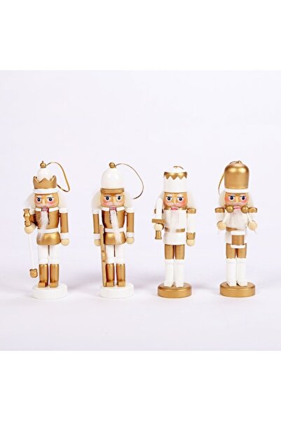 OEM Soldat Spărgător de Nuci, Set de 4 Figurine, Lemn, Alb-Auriu
