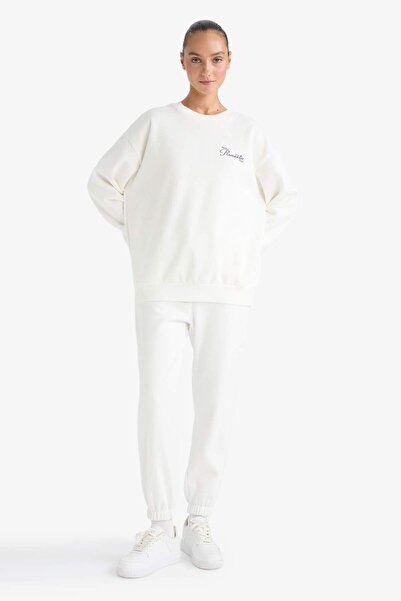 DeFacto Oversize Geniş Kalıp Bisiklet Yaka Baskılı Kalın Sweatshirt F7881AX25AU