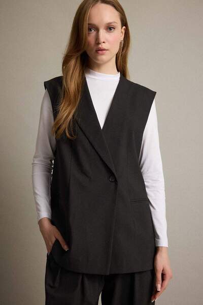 DeFacto Regular Fit Jacket Collar Buttoned Blazer Vest F6105Ax25Au