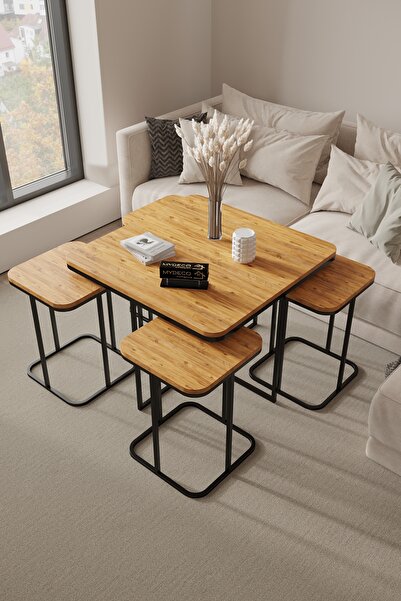 home plus mobilya 5'li Radüslü Siyah İskelet Atlantik Çam Orta Sehpa & Zigon ...