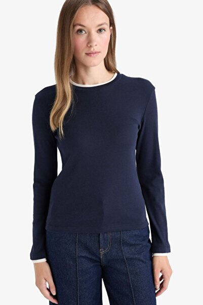 DeFacto Slim Fit Dar Kesim Bisiklet Yaka Uzun Kollu Tişört Tunik F9611AX25AU