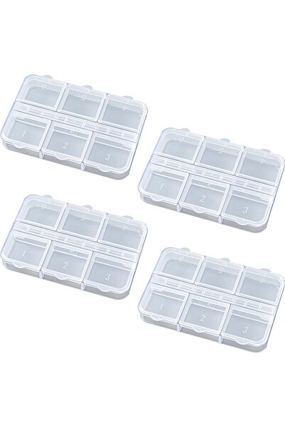 fulina 4 PCS 6 Grid Plastic Jewelry Box,Clear Beads Jewelry Organizer Storage Box with Dividers for Necklac