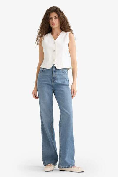 DeFacto 90's Wide Leg Yüksek Bel Uzun Jean Yıkamalı Pantolon E9115AX25AU