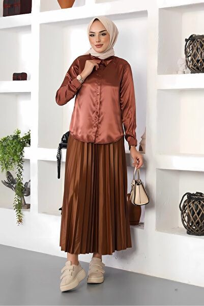 hazelin Women's Copper Satin Surface Hijab Shirt Hzl25W-Bd 139641