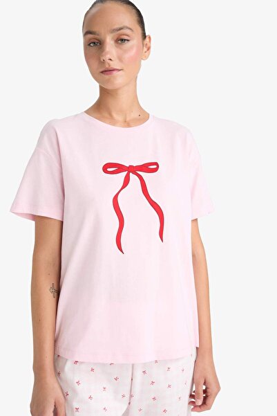 DeFacto Pijama Takımı Regular Fit Kısa Kollu Üst Uzun Alt-Fall in Love F9909AX25AU