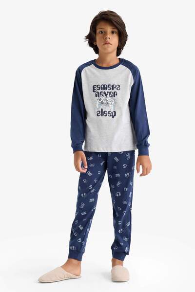 DeFacto Boy's Pajamas Set Printed Long Sleeve Top Long Bottom F1894A825Au