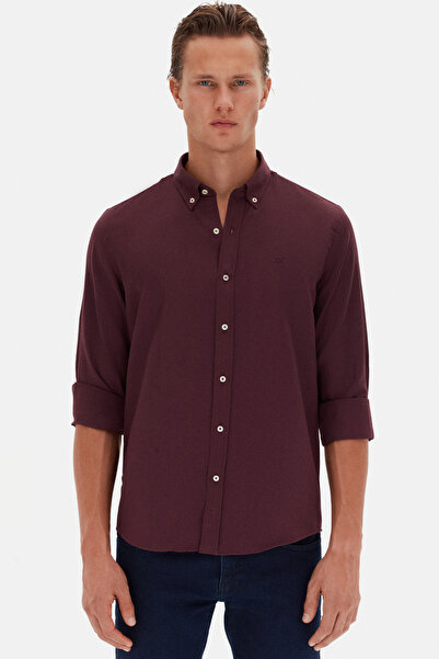 D'S Damat Ds Damat Облягаючий оксфордський комір на ґудзиках Легко прасується Вишивка Детальна бавовняна сорочка