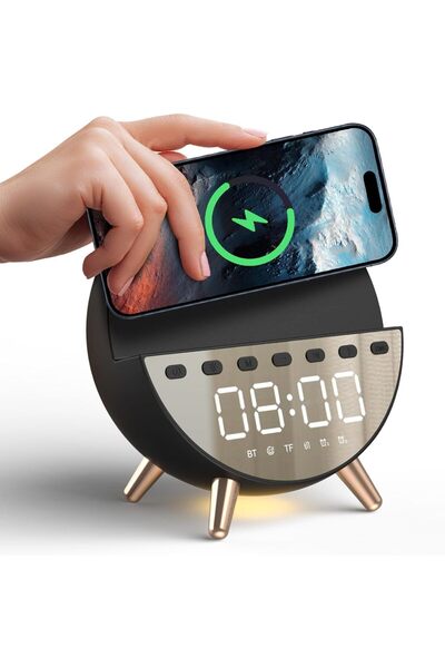 fulina 15W Wireless Charging Digital Alarm Clock, Warm White Light, 5 Soft Sounds/White Noise, Double for B