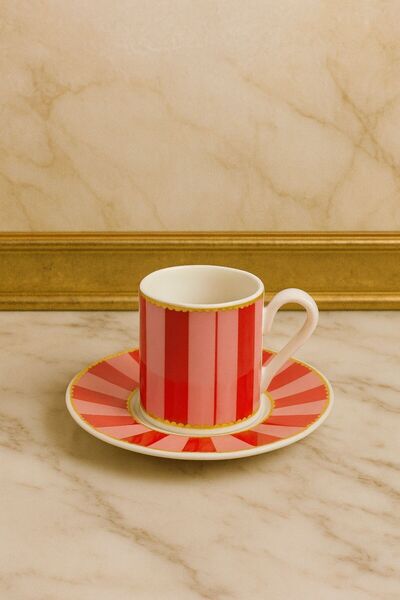 YzHome 2 Kişilik Porselen Yaldızlı Lovely Birds Özel Tasarım Pembe Kuşlu Kahve Fincan Takımı Seti 100ml