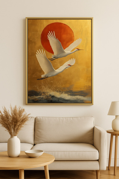 seninürünün Rise of the Cranes - Pictură modernă unică cu cadru metalic din a...