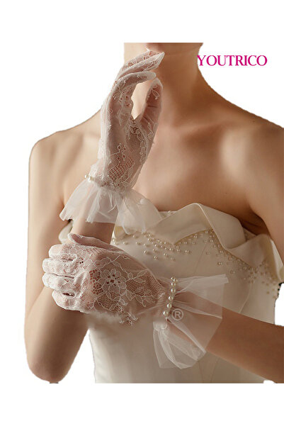 Youtrico Wedding Gloves Korean Lace with Pearl Detailing-Handmake-1PCS