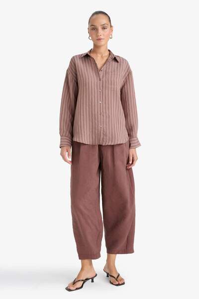 DeFacto Relax Fit Elastic Waist Straight Leg Ankle Length Trousers G0431Ax25Sm