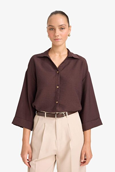 DeFacto Overshirt Fit Kaçık Yaka Uzun Kollu Gömlek F4767AX25AU
