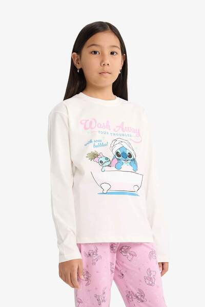 DeFacto Kız Çocuk Disney Lilo & Stitch Pijama Takımı Uzun Kollu Üst Uzun Alt F7356A825AU
