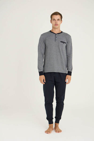 KLY Ανδρικό κοστούμι πιτζάμα με μινι-γιακά μανίκια και ριμπάντα στο πόδι, κομψό σχέδιο 9261