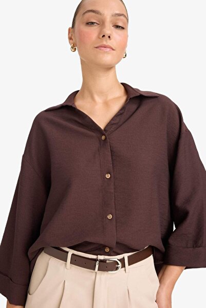 DeFacto Overshirt Fit Kaçık Yaka Uzun Kollu Gömlek F4767AX25AU