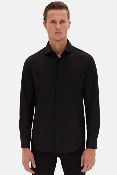 D'S Damat Ds Damat Slim Fit ياقة إيطالية سوداء بأكمام طويلة سهلة الكي وقابلة ...