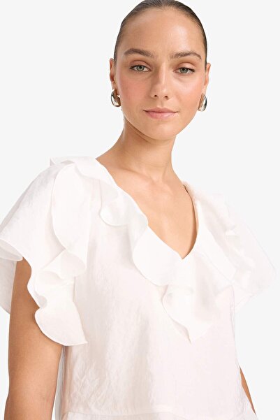 DeFacto Kurzarmbluse aus Modal mit normaler Passform und V-Ausschnitt F8319AX25AU