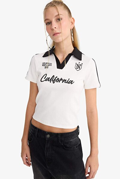 DeFacto Coool Fitted Printed Ribbed Short Sleeve T-Shirt F9536Ax25Hs