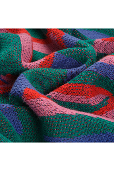 Zsa Zsa Zsu Moda Jakarlı Örme Akrilik Koltuk Şalı 130x170 Cm Renkli