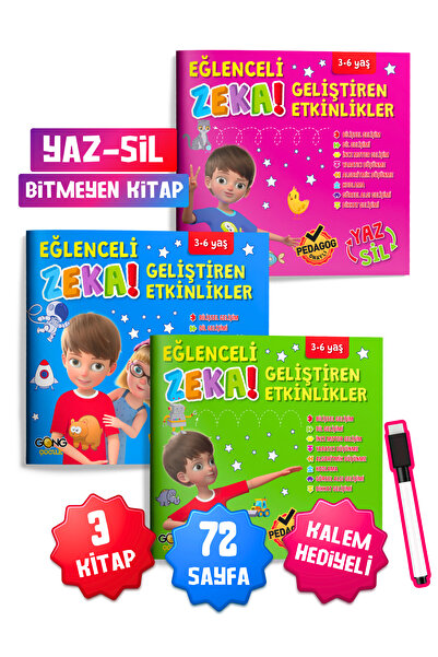 Gong Eğlenceli Zeka Geliştiren Etkinlikler Yaz-Sil Bitmeyen Kitap Seti 3-6 Yaş Çocuklar için