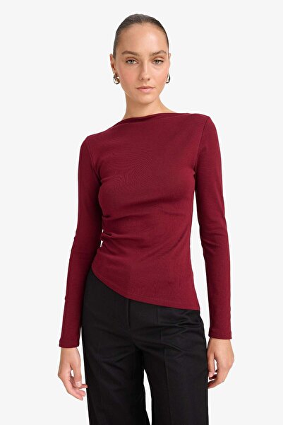 DeFacto Μακρυμάνικο μπλουζάκι με λεπτή εφαρμογή και λαιμόκοψη με ραβδώσεις G1581AX25AU