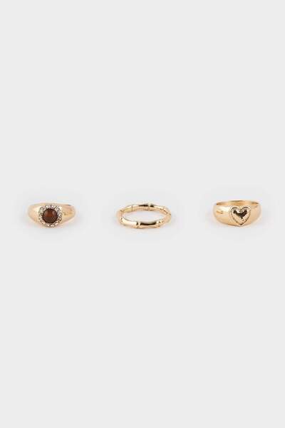 DeFacto Women's 3-Piece Stone Gold Ring F6840Axns