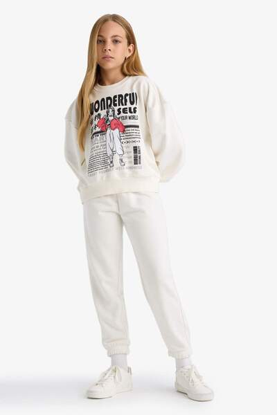 DeFacto Girl's 2 Piece Set Printed Sweatshirt Sweatpants E6416A825Au
