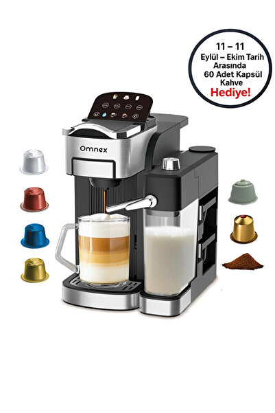 Omnex Ox-Pro2 Capsule and Ground Coffee Espresso Machine 20 Bar Pressure Milk Frother Latte & Cappuccino