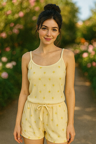 WİYONA Women's patterned shorts pajama set