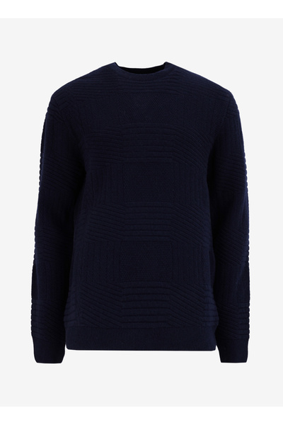 Fabrika Lacivert Erkek Jakarlı Yün Karışımlı Kazak F4WM-KZK 2749