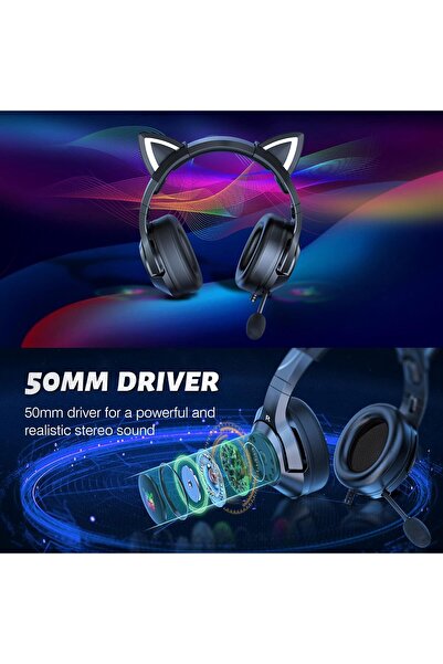 Arabest Irovami Headset, K9 3.5mm Wired Gaming Headset Removable Cat Ears Hea...