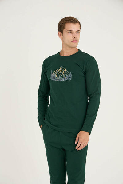 KLY Men's O-Neck Ribbed Pajama Set Comfortable Sleepwear
