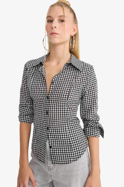 DeFacto Coool Fitted Kareli Poplin Uzun Kollu Gömlek G0994AX25AU