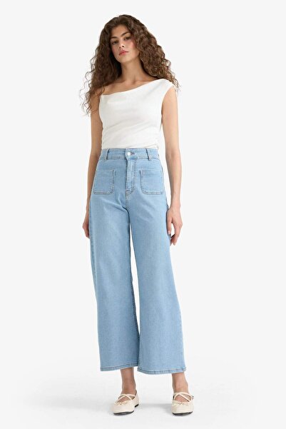 DeFacto Pantaloni de spălat Culotte cu talie înaltă Crop Fit Crop Jean E9657AX25AU