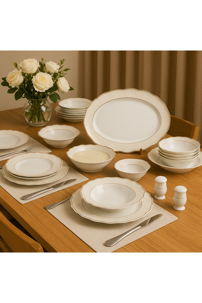 Dania 28-piece porcelain dining set with gold engraving - for 6 people