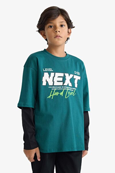 DeFacto Boy's Oversize Wide Fit Crew Neck Printed Long Sleeve T-Shirt E9589A825Au