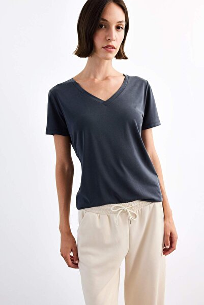 DeFacto V-Neck Modal Short Sleeve T-Shirt G0402Ax25Sm