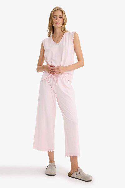 DeFacto Pijama Takımı Regular Fit Kolsuz Üst Uzun Alt-Fall in Love F6988AX25AU