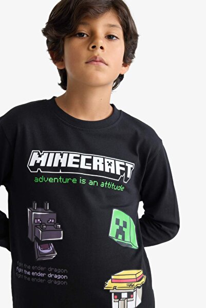 DeFacto Erkek Çocuk Minecraft Bisiklet Yaka Uzun Kollu Tişört F5091A825AU