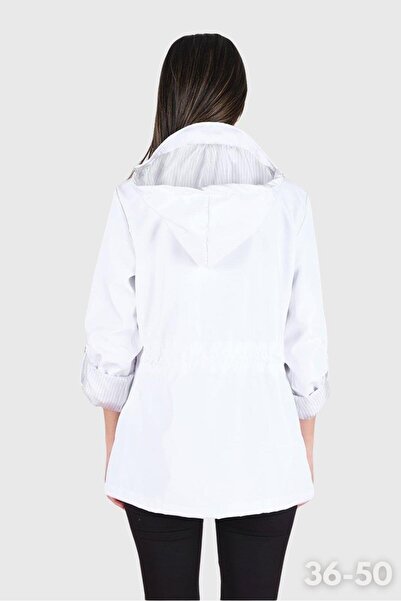 Spazio Goudot Kapüşonlu Mevsimlik Parka – Beli Büzgülü, Çıtçıt Detaylı BEYAZ