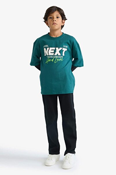 DeFacto Boy's Oversize Wide Fit Crew Neck Printed Long Sleeve T-Shirt E9589A825Au