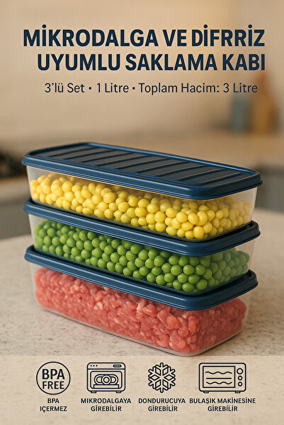 UFİX 1 Liter Refrigerator Organizer Microwave Safe Freezer Storage Container ...