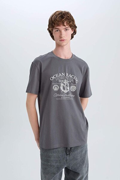 DeFacto 100% Cotton Regular Fit Crew Neck Printed Short Sleeve T-Shirt E3430Ax25Hs