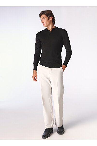 Fabrika Polo Yaka Basic Siyah Erkek Kazak F4WM-KZK 2843