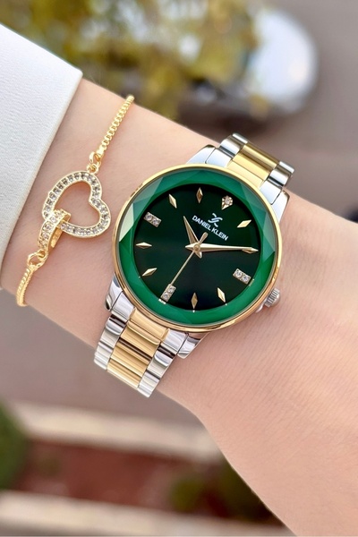 Daniel Klein Kadranı Yeşil Kordonu Altın Metalik Renk 2 Yıl Garantili 34 Mm K...