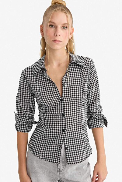DeFacto Coool Fitted Kareli Poplin Uzun Kollu Gömlek G0994AX25AU
