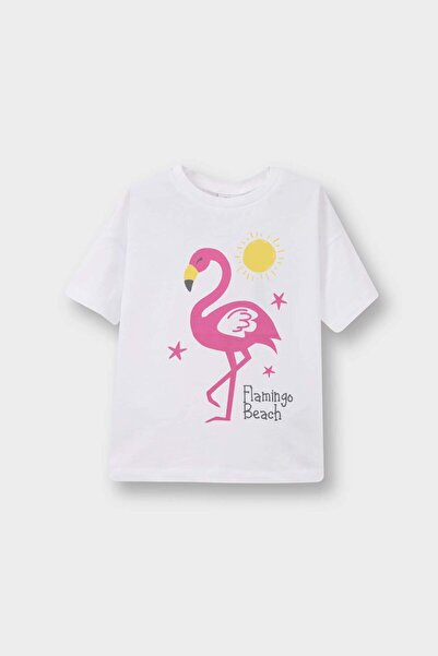DeFacto Tricou cu mânecă scurtă imprimat cu gât turnat pentru fetiță E0723A525SM