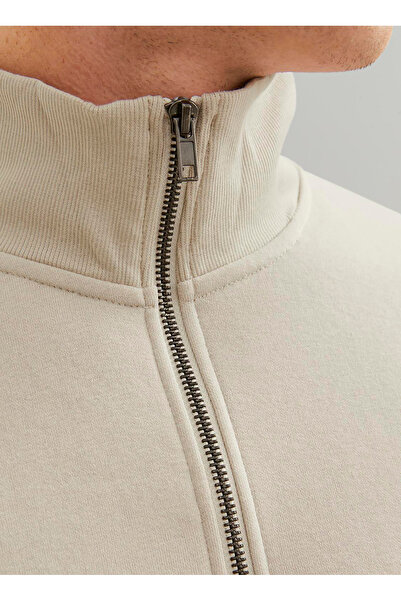 Jack & Jones Men's Beige Jjebradley Sweat Half Zip Noos Sweatshirt 12250747-Moonbeam
