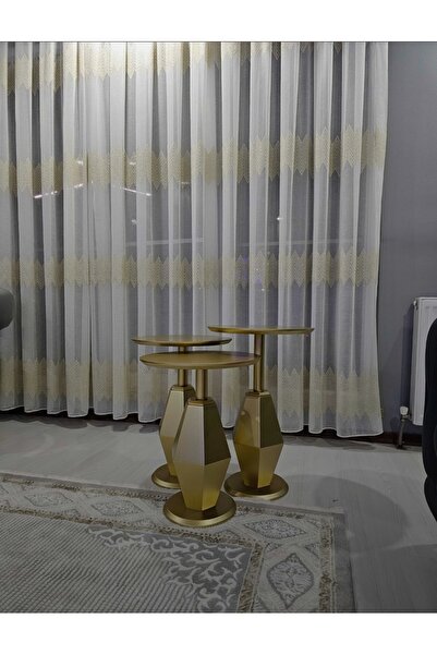 Gold Design Üçlü Mantar Prizma Zigon Sehpa Seti Mdf Gold Gd-mp0304